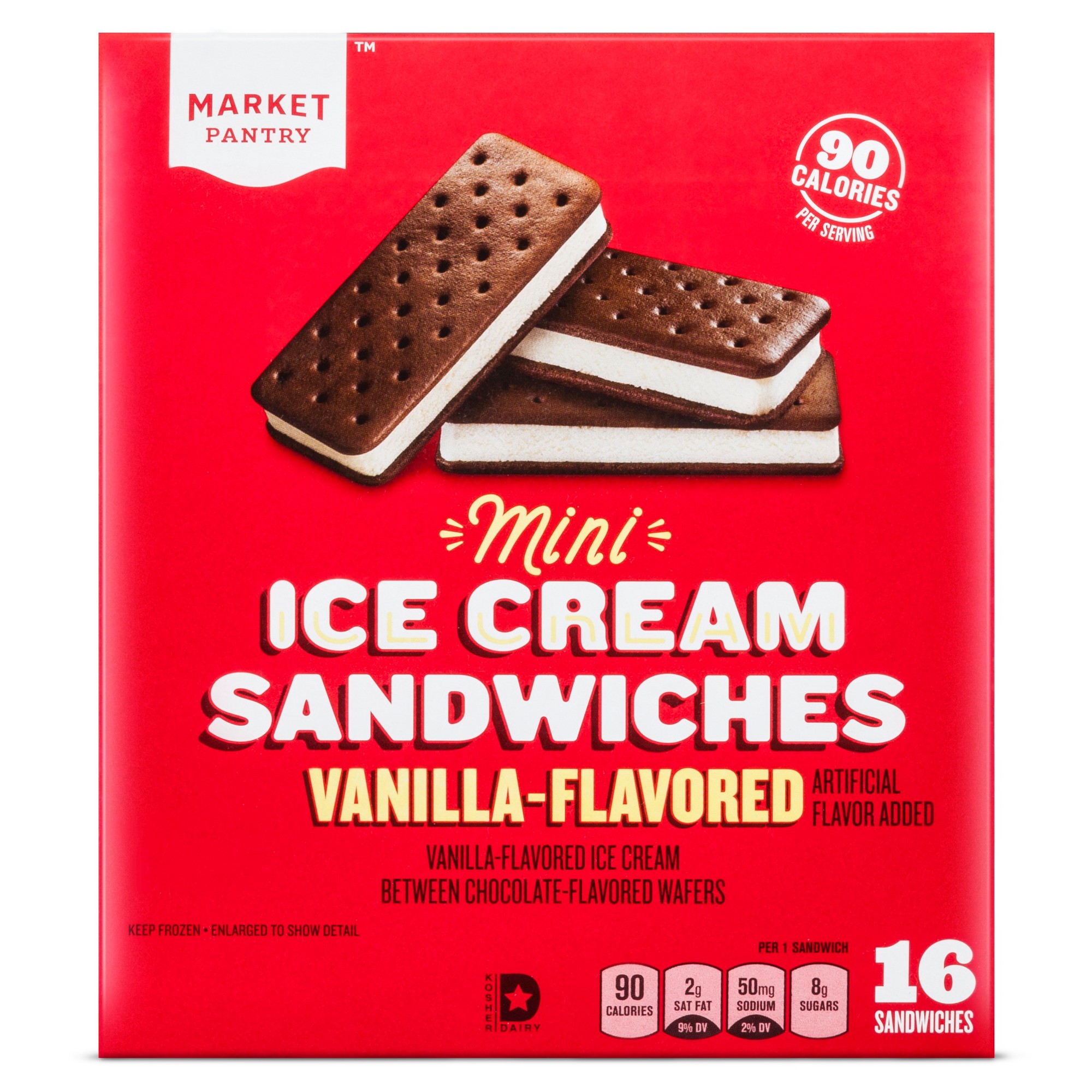 Mini Vanilla-flavored Ice Cream Between Chocolate-flavored Wafers Sandwiches thumbnail