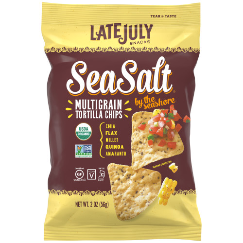 LATE JULY Snacks Multigrain Sea Salt by the Seashore Tortilla Chips, 2 Oz. Snack Pack