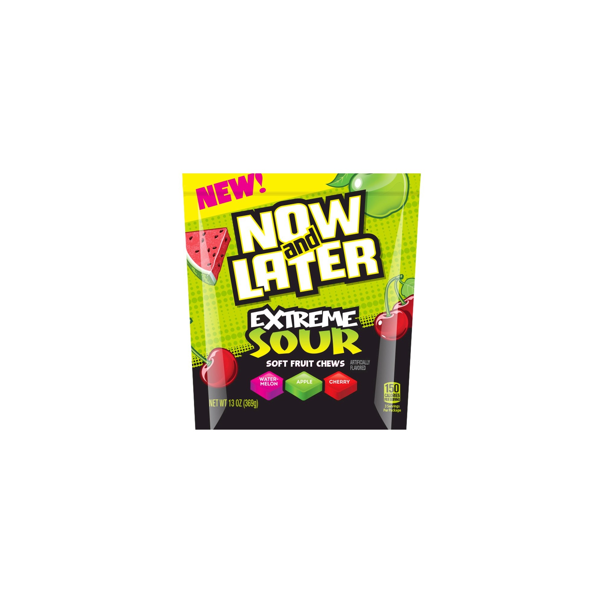 Now and Later, Extreme Sour Soft Fruit Chews Candy, Watermelon, Apple, Cherry thumbnail