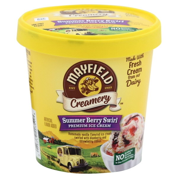 PREMIUM ICE CREAM, SUMMER BERRY SWIRL, VANILLA, BLUEBERRY, STRAWBERRY