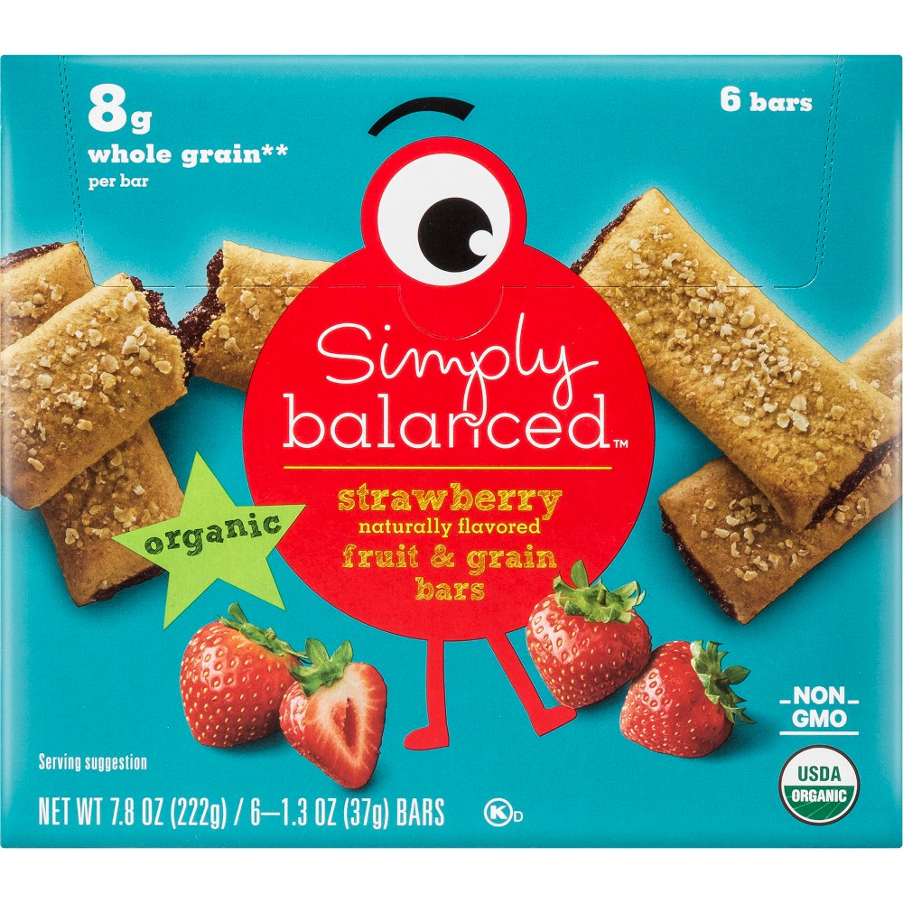 Organic Whole Grain Strawberry Fruit & Grain Bars - 6ct / 1.3oz - Simply Balanced Image