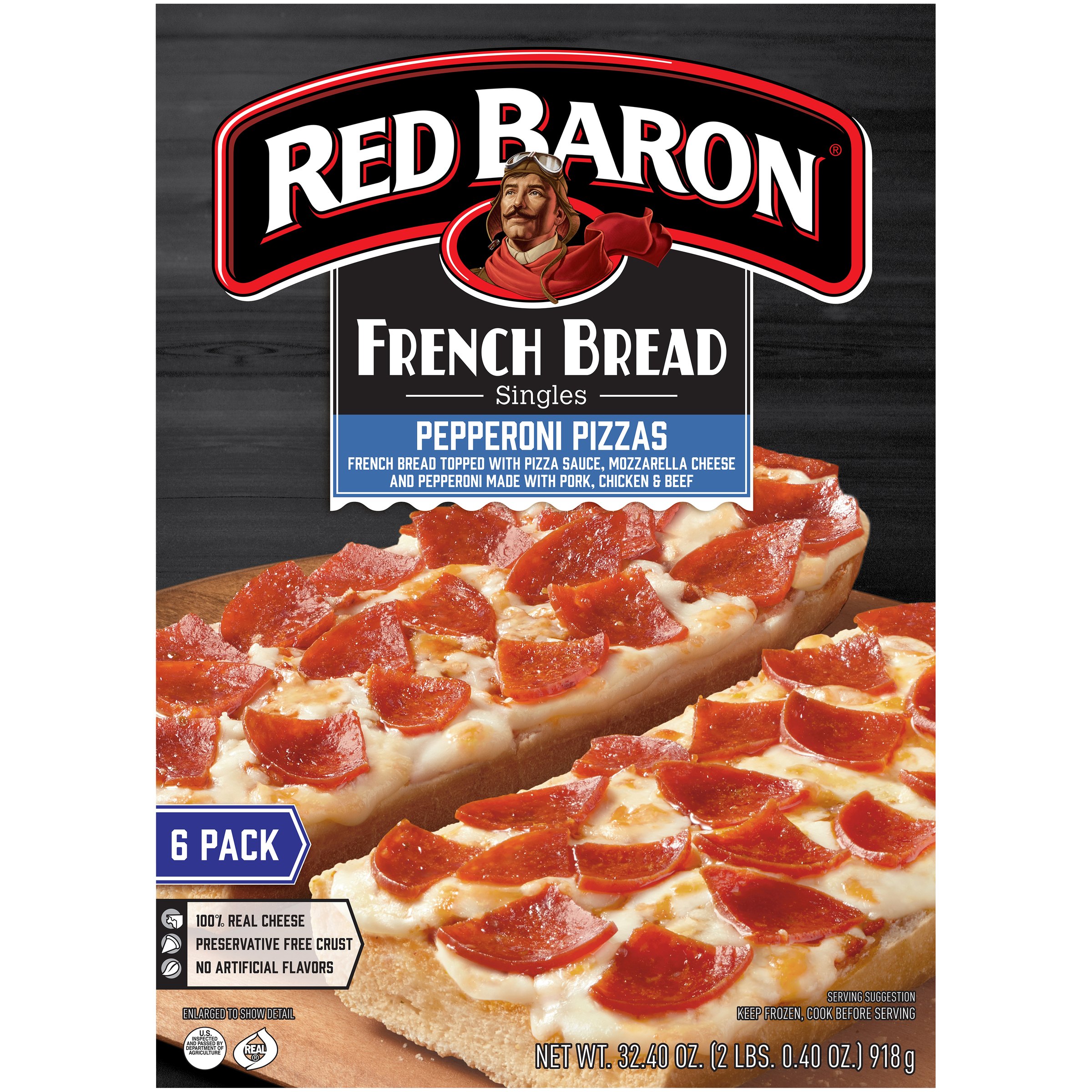 PEPPERONI FRENCH BREAD TOPPED WITH PIZZA SAUCE, MOZZARELLA CHEESE FRENCH BREAD SINGLES PIZZAS, PEPPERONI