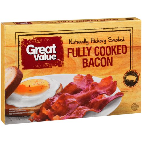 Great Value Fully Cooked Naturally Hickory Smoked Bacon, 2.1 Oz. Image