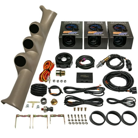 GlowShift | 2000-2005 Dodge Neon & SRT-4 Tan Triple Gauge Pillar Pod with Tinted 7 Color Series 30 PSI Boost Vacuum Gauge  100 PSI Fuel Pressure Gauge