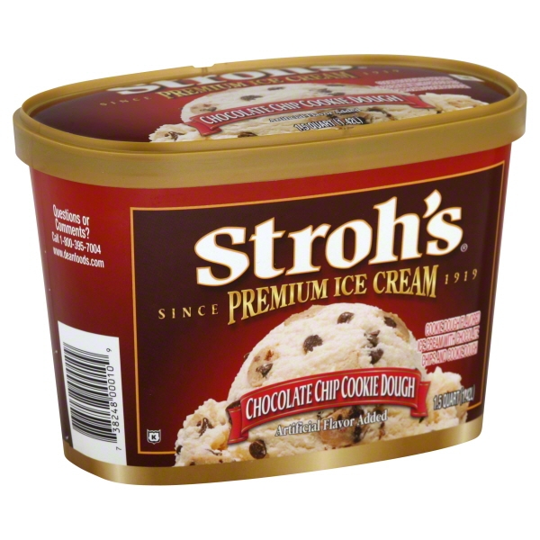 STROH'S, PREMIUM ICE CREAM, CHOCOLATE CHIP COOKIE DOUGH