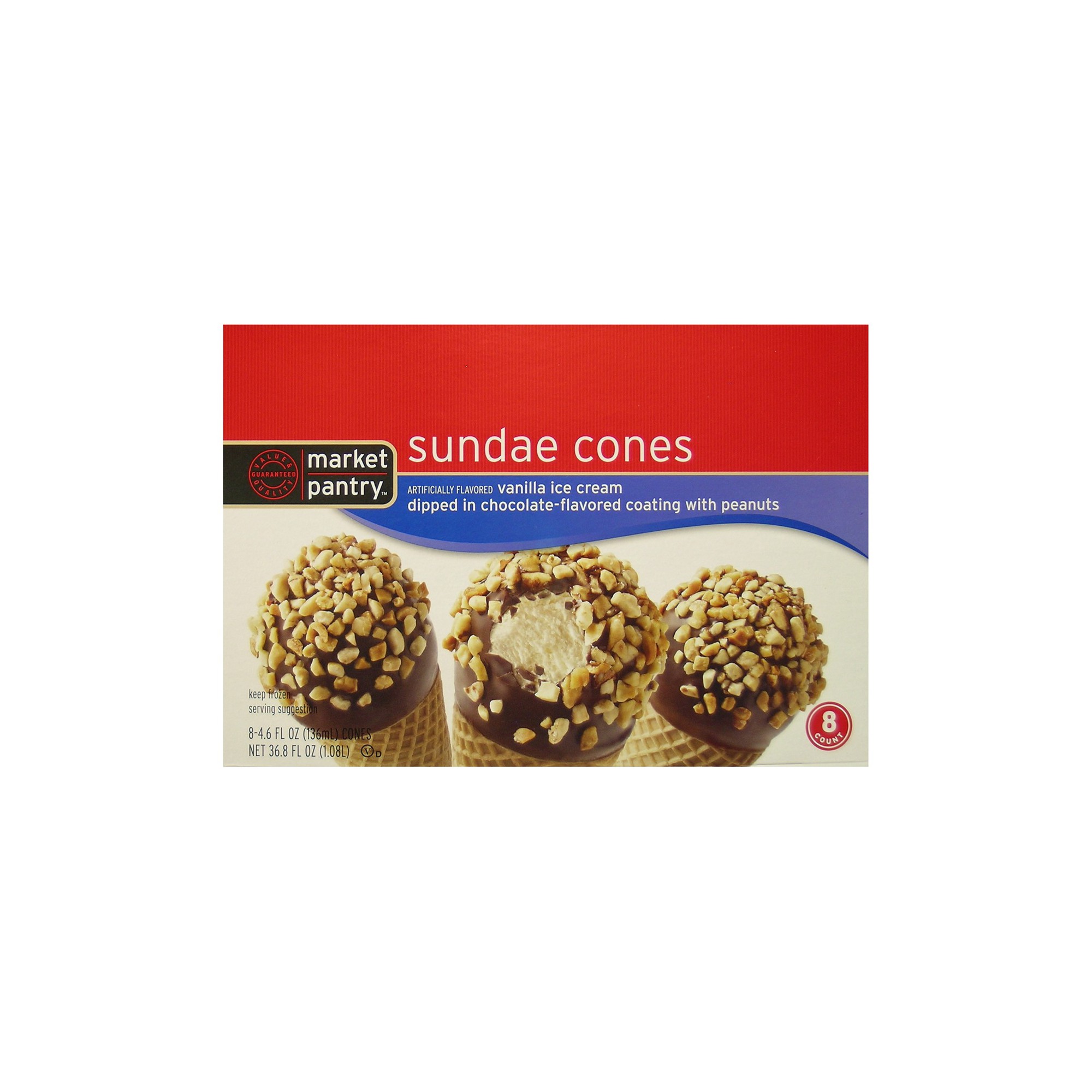 Vanilla-flavored Ice Cream Dipped in a Chocolate-flavored Coating with Peanuts Sundae Cones thumbnail