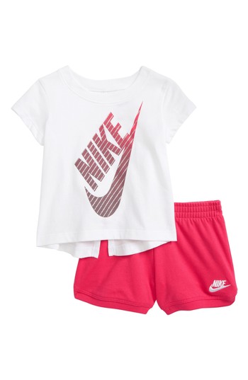 NIKE Girls White Red Logo Cotton Gradient Futura Tee Size 3-6M (65-70cm)