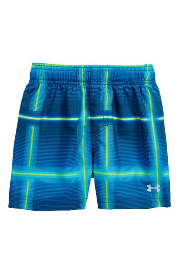 Infant Boy's Under Armour Volt Plaid Volley Swim Trunks, Size 18M - Blue