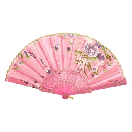 FNGZ Fans Clearance Promo Best Chinese Style Dance Wedding Party Lace Silk Folding Hand Held Flower Fan Pink