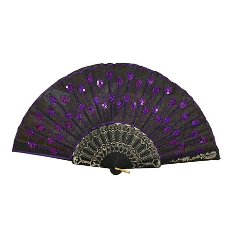 FNGZ Fans Clearance Promo Best Chinese Style Dance Wedding Party Lace Silk Folding Hand Held Flower Fan Purple