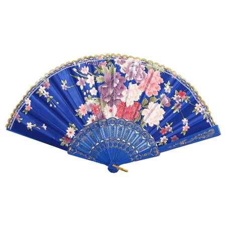 FNGZ Fans Clearance Promo Best Chinese Style Dance Wedding Party Lace Silk Folding Hand Held Flower Fan Dark Blue