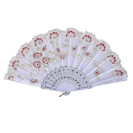 FNGZ Fans Clearance Promo Best Chinese Style Dance Wedding Party Lace Silk Folding Hand Held Flower Fan White