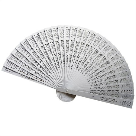 FNGZ Shooting Props Clearance Promo Sandalwood Fan Openwork Carved Wooden Fan Wedding Fan 20cm Silver