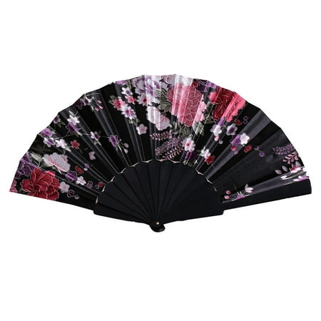 FNGZ Fans Clearance Promo Best Chinese Style Dance Wedding Party Lace Silk Folding Hand Held Flower Fan Black