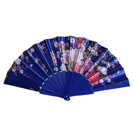 FNGZ Fans Clearance Promo Best Chinese Style Dance Wedding Party Lace Silk Folding Hand Held Flower Fan Blue
