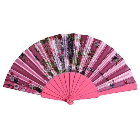 FNGZ Fans Clearance Promo Best Chinese Style Dance Wedding Party Lace Silk Folding Hand Held Flower Fan Pink