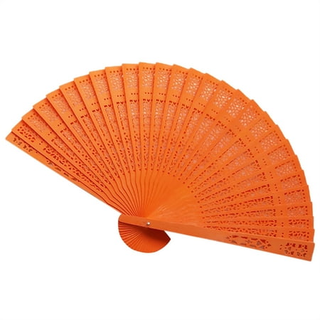 FNGZ Shooting Props Clearance Promo Sandalwood Fan Openwork Carved Wooden Fan Wedding Fan 20cm Orange