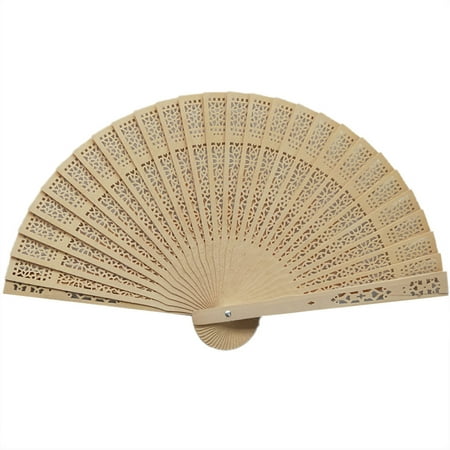 FNGZ Shooting Props Clearance Promo Sandalwood Fan Openwork Carved Wooden Fan Wedding Fan 20cm Beige