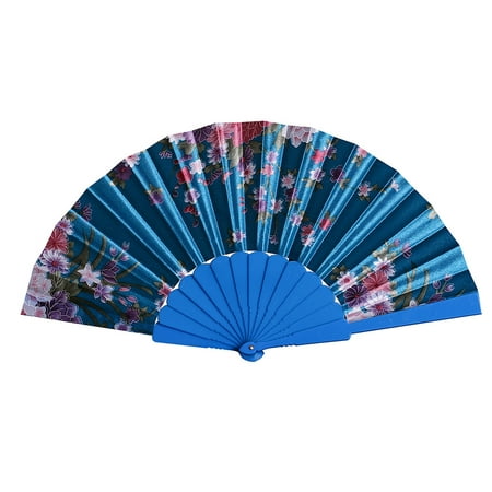 FNGZ Fans Clearance Promo Best Chinese Style Dance Wedding Party Lace Silk Folding Hand Held Flower Fan Sky Blue