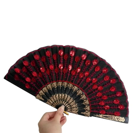 FNGZ Fans Clearance Promo Spanish Lace Silk Folding Hand Held Dance Fan Flower Pattern for Party Wedding
