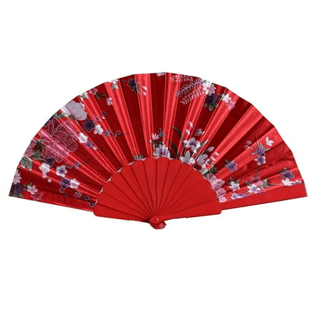 FNGZ Fans Clearance Promo Best Chinese Style Dance Wedding Party Lace Silk Folding Hand Held Flower Fan Red