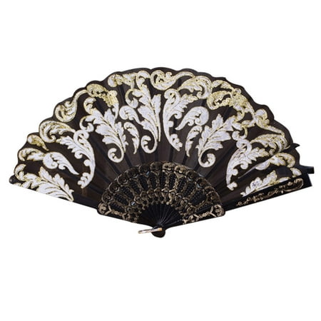 FNGZ Paper Fans Set Clearance Promo Chinese Style Dance Wedding Party Lace Silk Folding Hand Held Flower Fan Black Black