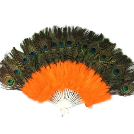 FNGZ Paper Fans Set Clearance Promo Wedding Showgirl Dance Elegant Large Feather Folding Hand Fan Decor Decal Orange
