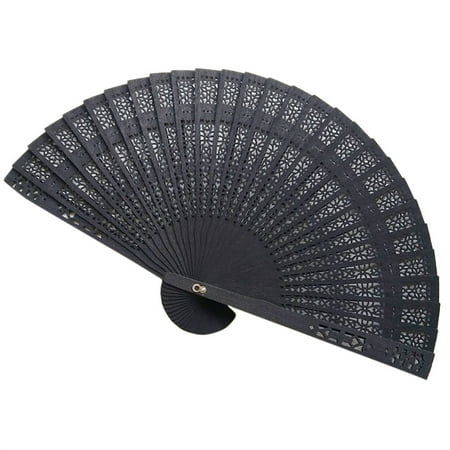 FNGZ Shooting Props Clearance Promo Sandalwood Fan Openwork Carved Wooden Fan Wedding Fan 20cm Black