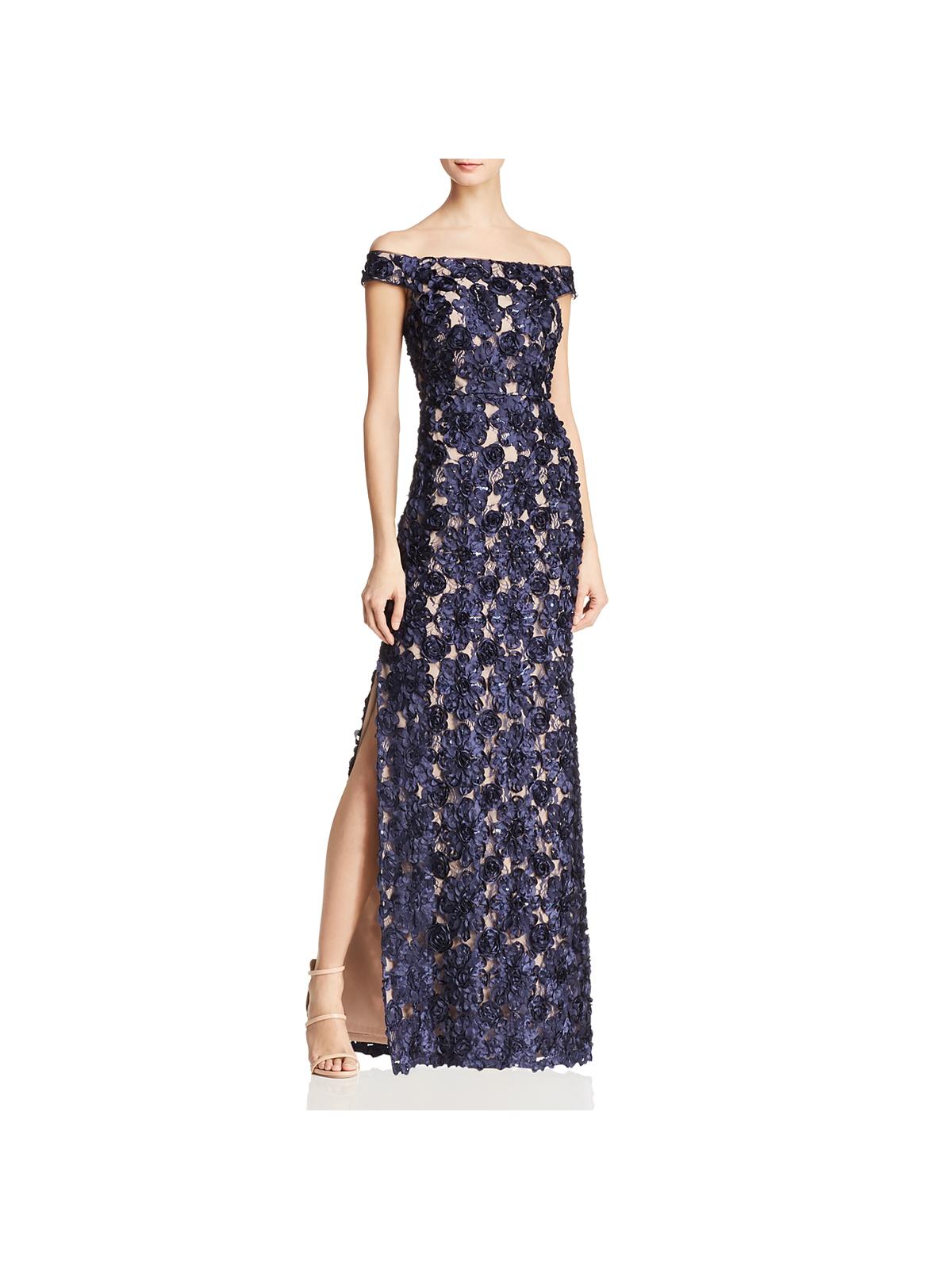 Aidan Mattox Women's Dress Blue Size 2 Off Shoulder Textured Sequin Gown 6678-0443-P - 2