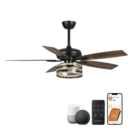 Parrot Uncle Smart Ceiling Fan with Light 52 Inch Matte Black Farmhouse Ceiling Fan with Light 2 Bulbs Not Included  Compatible with Alexa