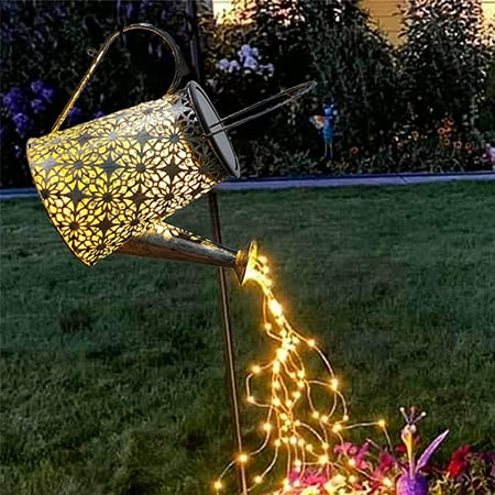 Star Type Shower Garden Art LED Light  Outdoor Solar Watering Can Light Waterproof Solar Garden Decoration  Metal Lantern for Lawn Path in Home Yard