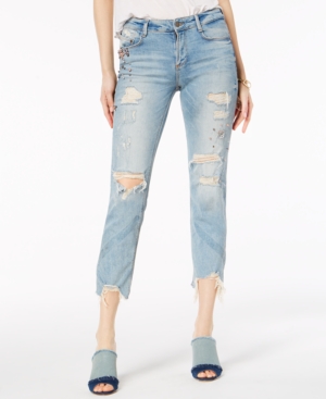 Buffalo David Bitton Embellished Ripped Skinny Ankle Jeans - Blue 33
