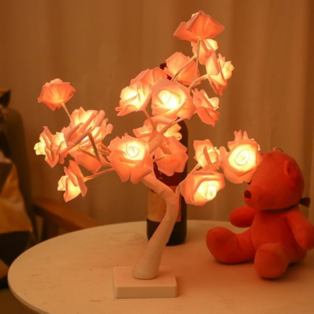 Deyuer Rose Flower Lamp Realistic Looking Battery-operated Soft Lighting Energy-saving Flicker Free Romantic Bedside LED Light Desktop Rose Flower Tre