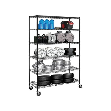 BalyFovin 6 Tier Storage Shelves  5999 Lbs Capacity Metal Shelf with Wheels Height Adjustable NSF Certification 48  L×18  W×72  H Heavy Duty Wire Sh