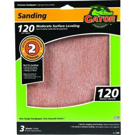 2PC Ali 7263 Gator 9 by 11 Inch Premium Sandpaper 120 Grit Aluminum Oxide 3 Sheets