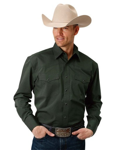 Roper Western Shirt Mens Solid L/S Snap 03-001-0765-0180 GR