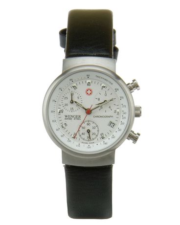 Cardinal Wenger Swiss Ladies' Black Leather Strap Analog Watch Balck Silver