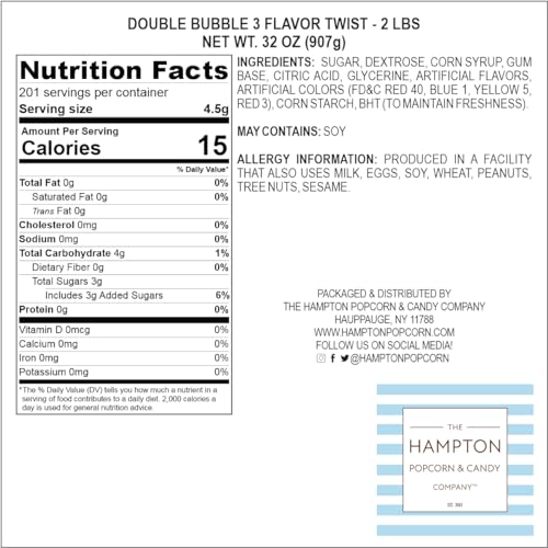 Dubble Bubble Assorted Fruit Flavored Gum - 2 Pound Bulk Bag (Approx. 140 Pieces) - Individually Wrapped Gum - the Hampton Popcorn & Candy Company (As thumbnail