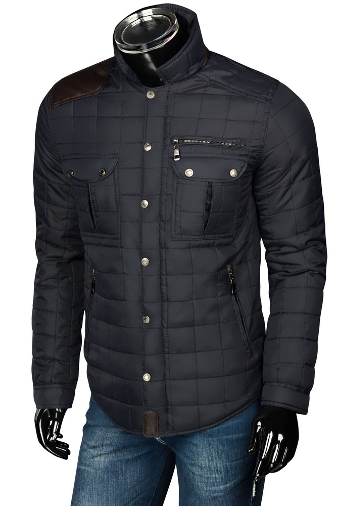 Herren Slim Fit Steppjacke Mit Lederimitat Applikationen