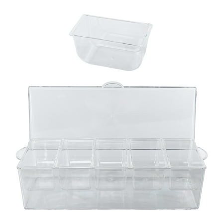 16  Ice ChilLED Condiment Server with Lid and 5 Removable Compartment  Clear Plastic Condiment Server Caddy Tray Container on Ice Bar Garnish Tray Chi