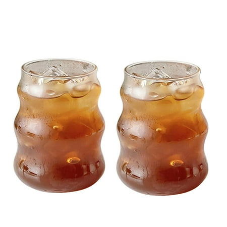 Aosijia 2 Pcs Ribbed Glass Cups 18 Oz Vertical Stripes Ripple Drinking Glasses Set Ribbed Glassware Clear Glass Cups for Water Juice Cocktail Mixed Dr