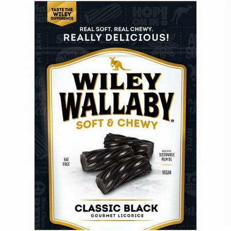 New Wiley Wallaby 10 OZ Black Soft & Chewy Liquorice. Sold in Cases of 1  Each