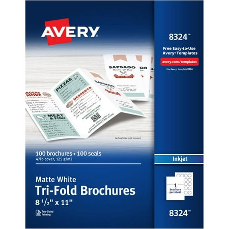 Avery® Tri-Fold Brochures - 2-Sided Printing - 108 Brightness - Letter - 8 1/2  X 11  - Matte - 100 / Box - Heavyweight  Jam-free  Smudge-free  Doubl