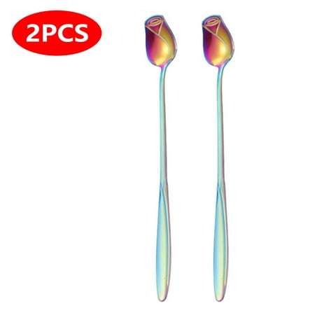 Virwir 2pcs Copper Long Handle Spoon Coffee Stirrers Premium Stainless Steel Coffee Tea and Ice Cream Spoon Cocktail Stirring Spoons