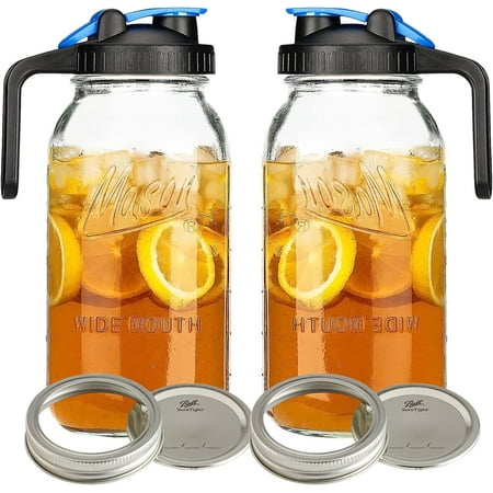 Jar 64 Oz Pitcher Half Gallon Pitcher with Wide Mouth Aesthetic Glass Pitcher with Lid and Band Cold Brew Pitcher for Tea  Juices  Coffee  Lemonade 