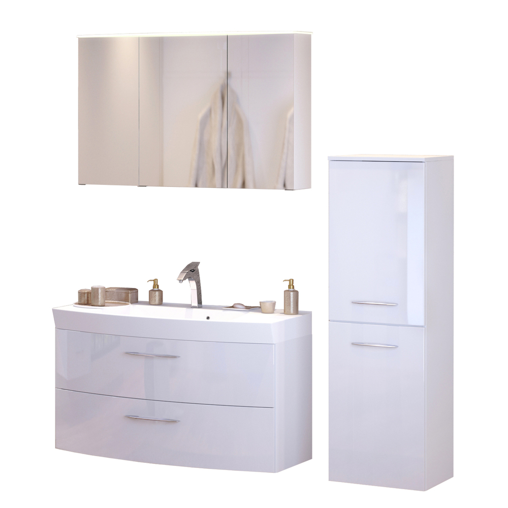 Badmöbel-Set Florida - 4-teilig - 140 Cm Breit - Hochglanz WeiB / WeiB