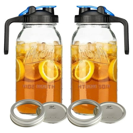 Mason Jar 64 Oz Pitcher Half Gallon Pitcher with Wide Mouth Aesthetic Glass Pitcher with Lid and Band Cold Brew Pitcher for Tea  Juices  Coffee  Lemon