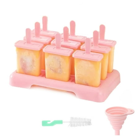 PWFE Premium Ice Cream Moulds Set - 9 Reusable Ice Lolly Moulds - Ideal for Ice Cream and Diy Desserts(Pink)