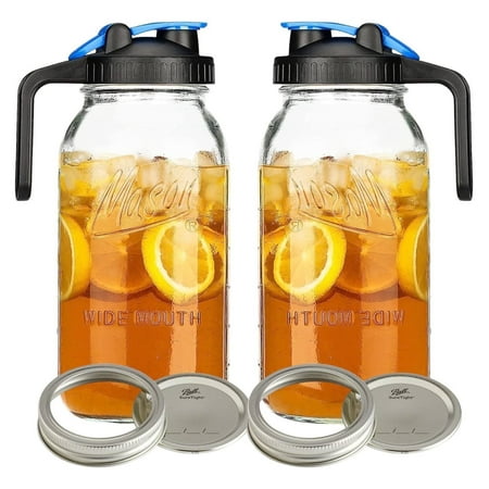 Mason Jar 64 Oz Pitcher Half Gallon Pitcher with Wide Mouth Aesthetic Glass Pitcher with Lid and Band Cold Brew Pitcher for Tea  Juices  Coffee  Lemon