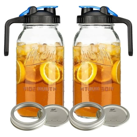Mason Jar 64 Oz Pitcher Half Gallon Pitcher with Wide Mouth Aesthetic Glass Pitcher with Lid and Band Cold Brew Pitcher for Tea  Juices  Coffee  Lemon
